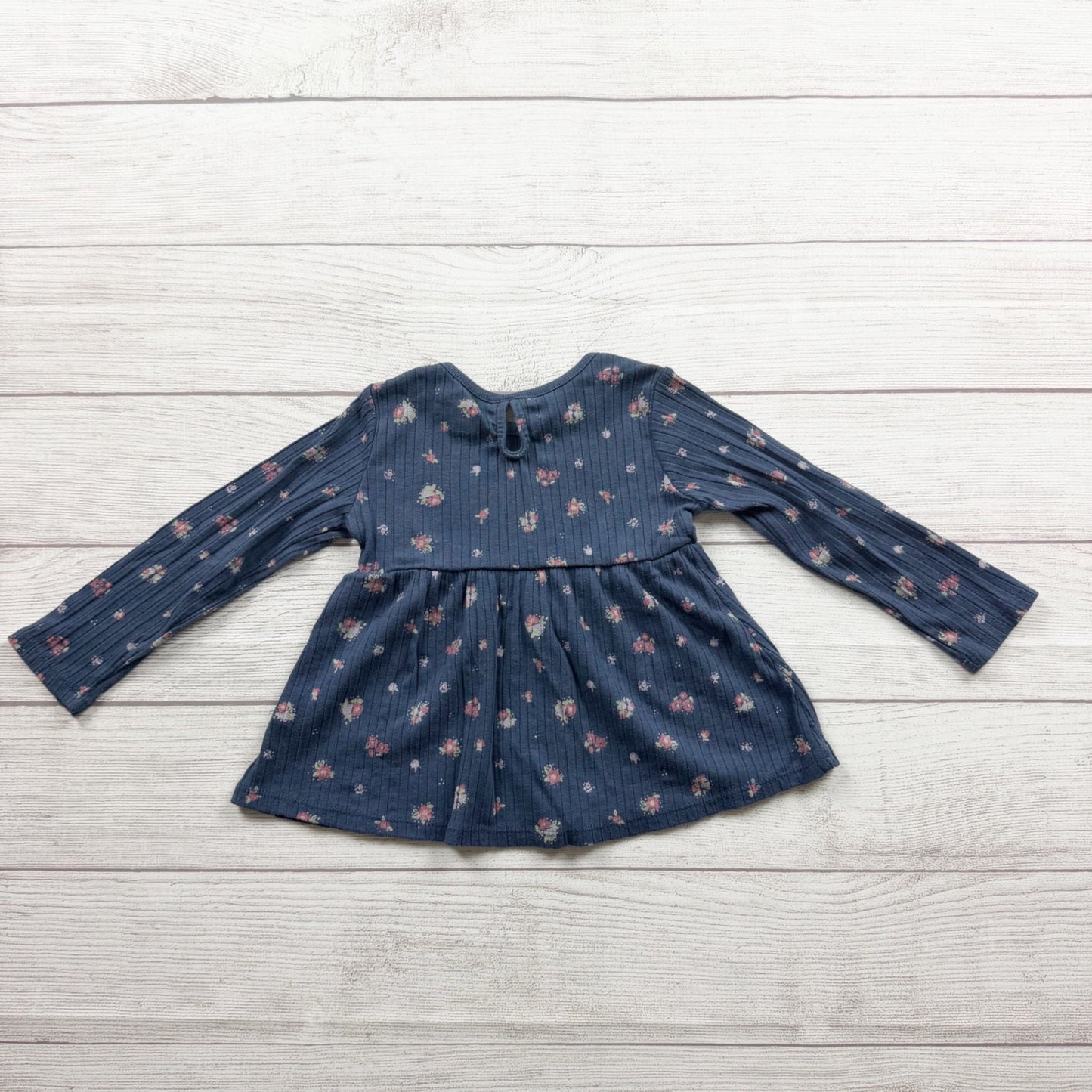 Garanimals Girls Navy Floral Long Sleeve Ribbed Baby Doll Top 2T