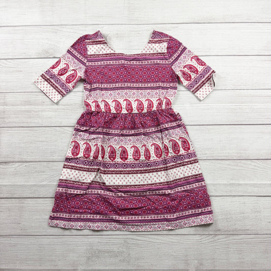 Old Navy Girls Paisley Print Fit and Flare Dress Pink Purple 3/4 Sleeve M 8