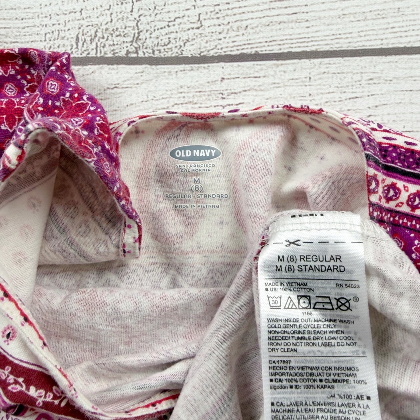 Old Navy Girls Paisley Print Fit and Flare Dress Pink Purple 3/4 Sleeve M 8