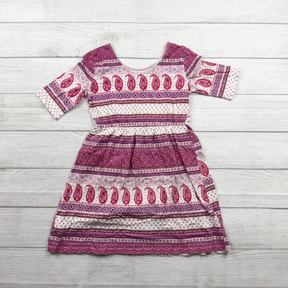 Old Navy Girls Paisley Print Fit and Flare Dress Pink Purple 3/4 Sleeve M 8