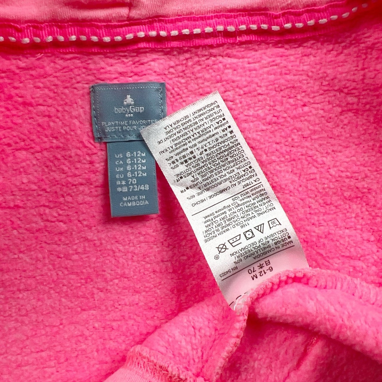 Baby Gap Pink Hooded Zip Up Sweatshirt Jacket 6-12 Months