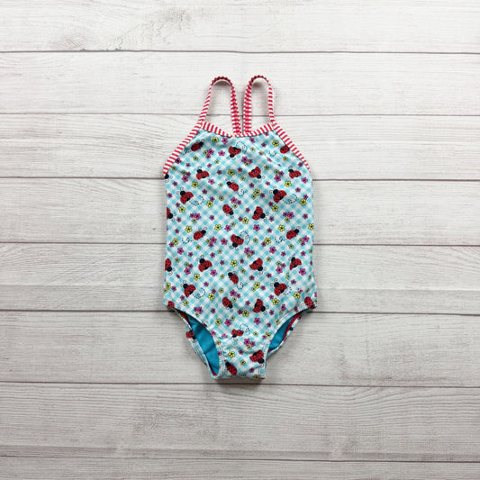 Dolfin Girls Ladybug Print OnenPiece Swimsuit Red Striped Trim 6X