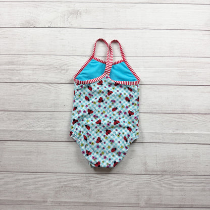 Dolfin Girls Ladybug Print OnenPiece Swimsuit Red Striped Trim 6X