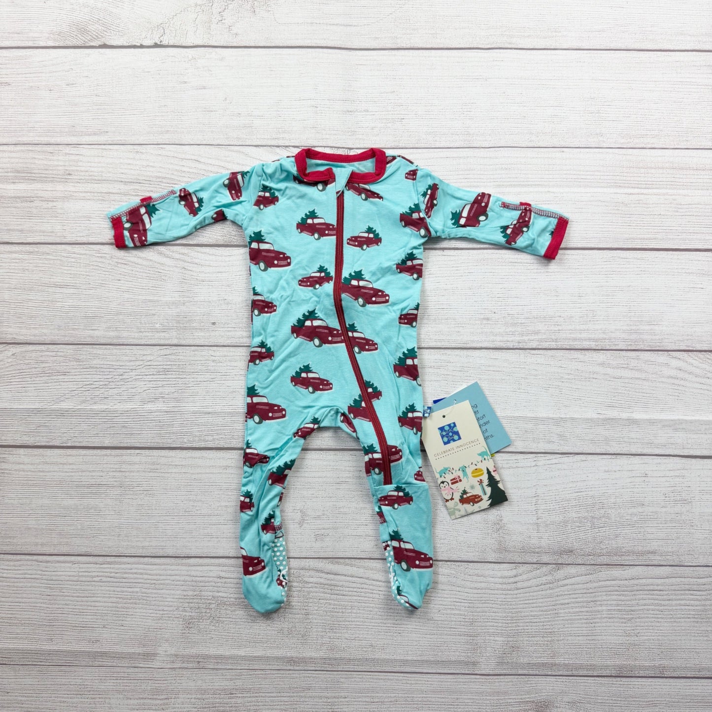 Kickee Pants Baby Holiday Car Tree Print Footie Pajamas Viscose NWT 0-3 Months