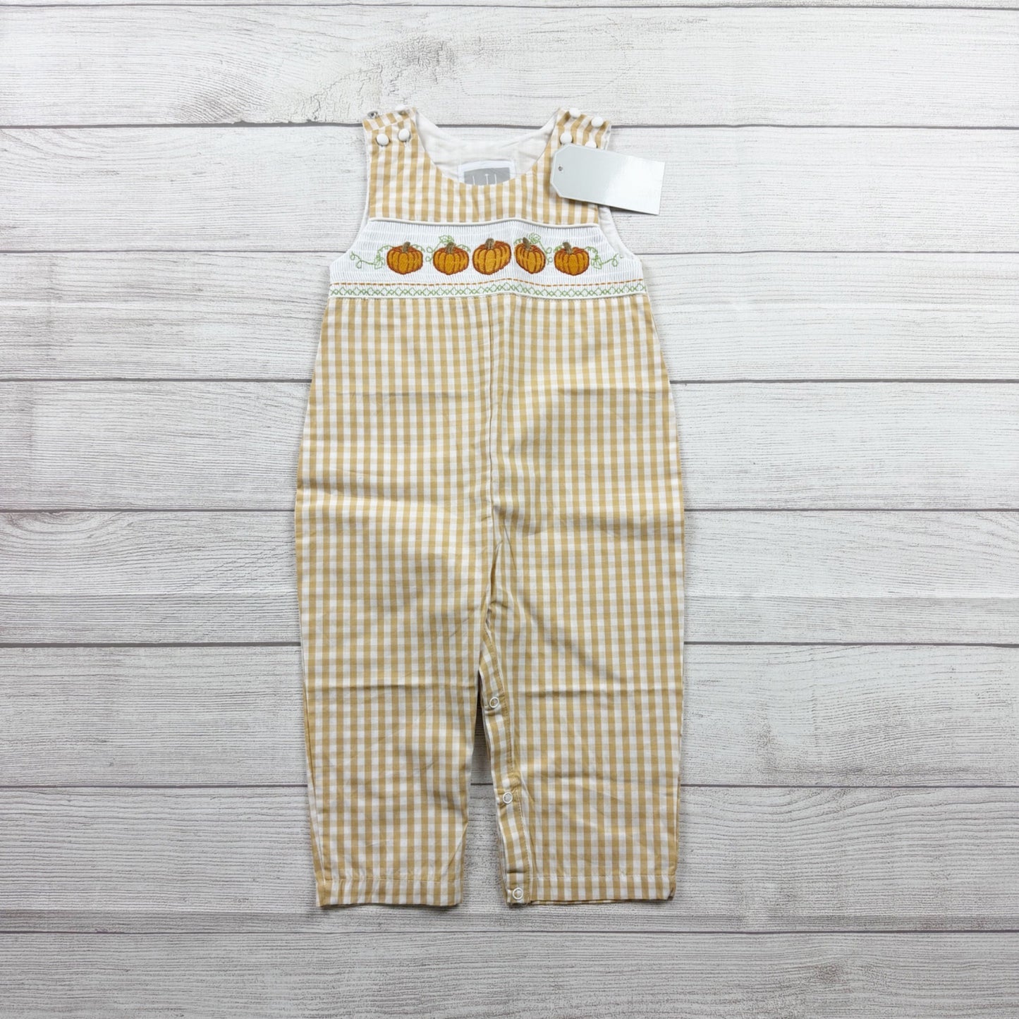 Lil Cactus Baby Pumpkin Smocked Gingham Jon Jon Romper NWT 18-24 Months
