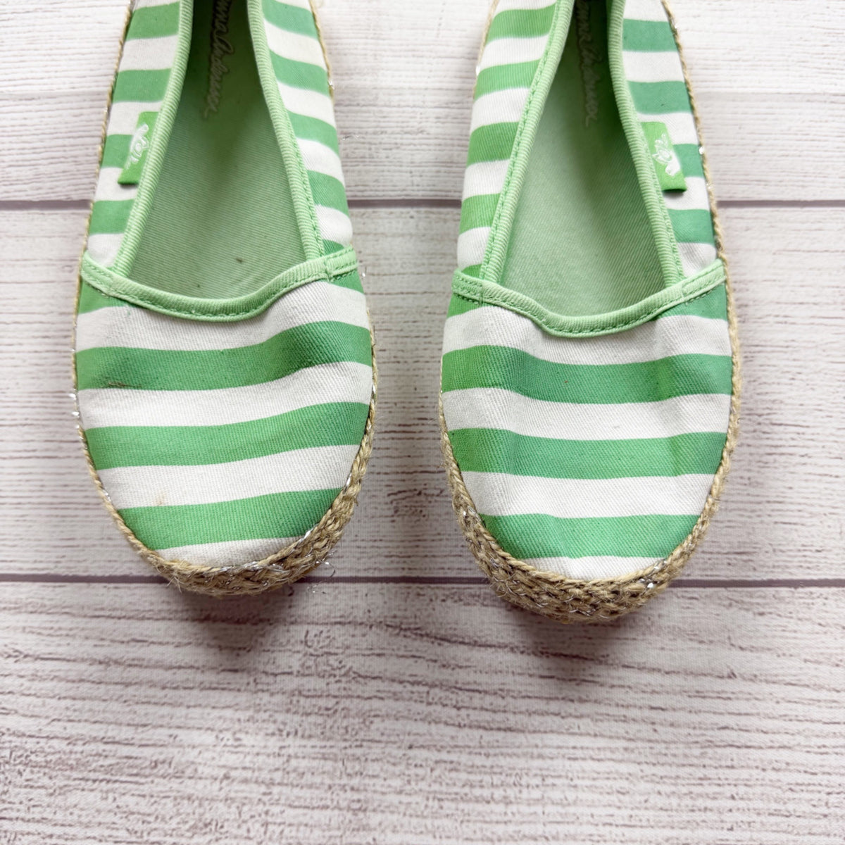 Hanna Andersson Girls Green & White Striped Emelie Espadrilles Casual Shoes US 1