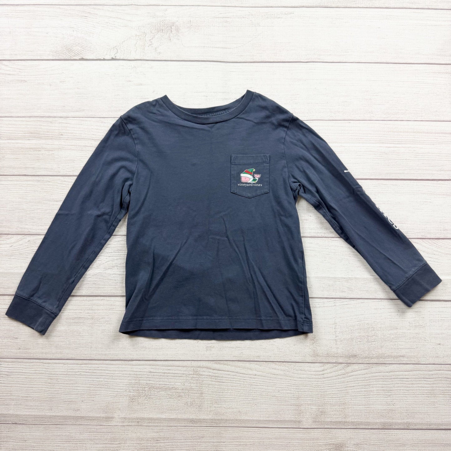 Vineyard Vines Kids Merry Christmas Elf Whale Long Sleeve Navy Shirt 6