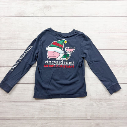 Vineyard Vines Kids Merry Christmas Elf Whale Long Sleeve Navy Shirt 6