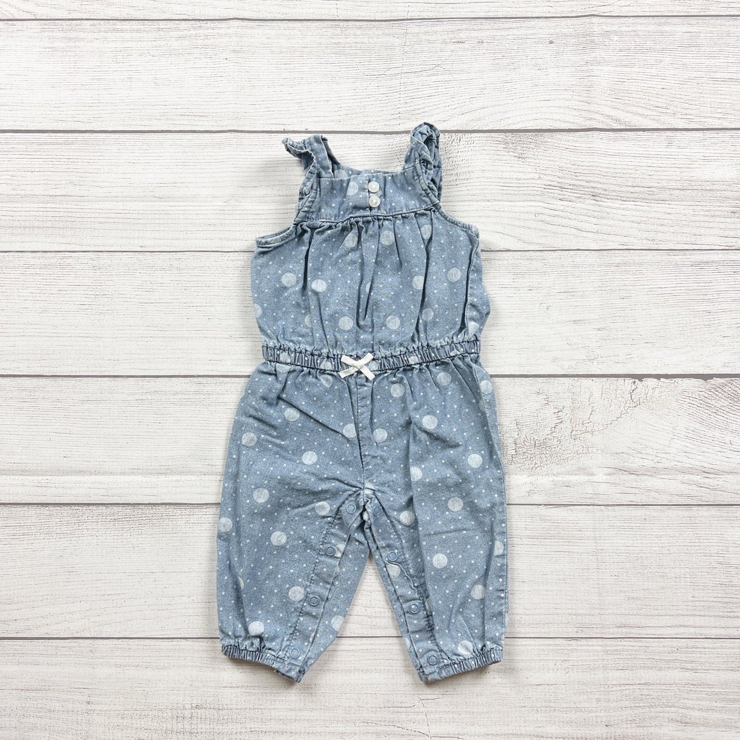 Carter's Baby Girls Chambray Polka Dot Jumpsuit Romper Ruffles 0-3 Months