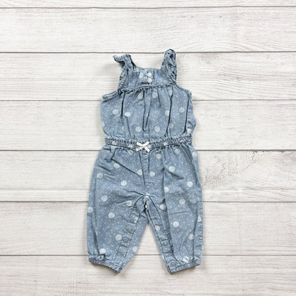 Carter's Baby Girls Chambray Polka Dot Jumpsuit Romper Ruffles 0-3 Months