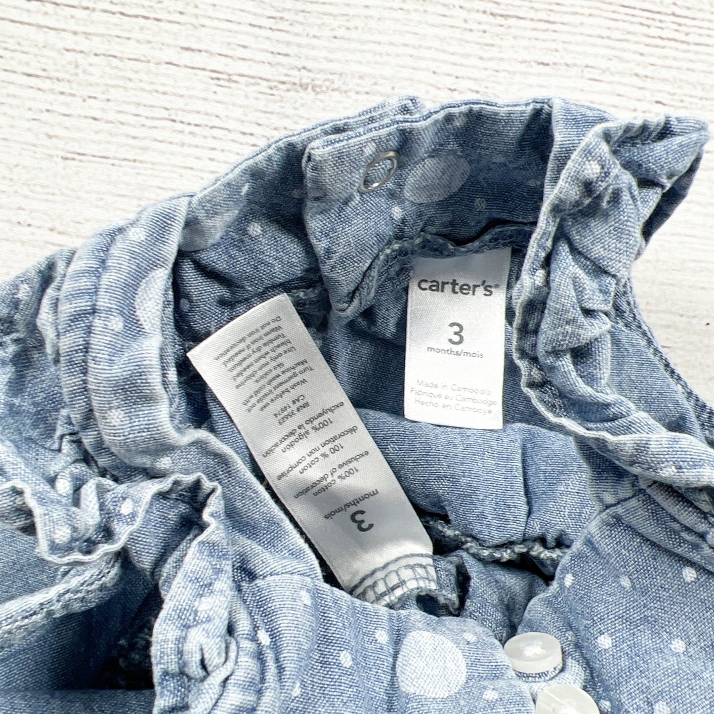 Carter's Baby Girls Chambray Polka Dot Jumpsuit Romper Ruffles 0-3 Months