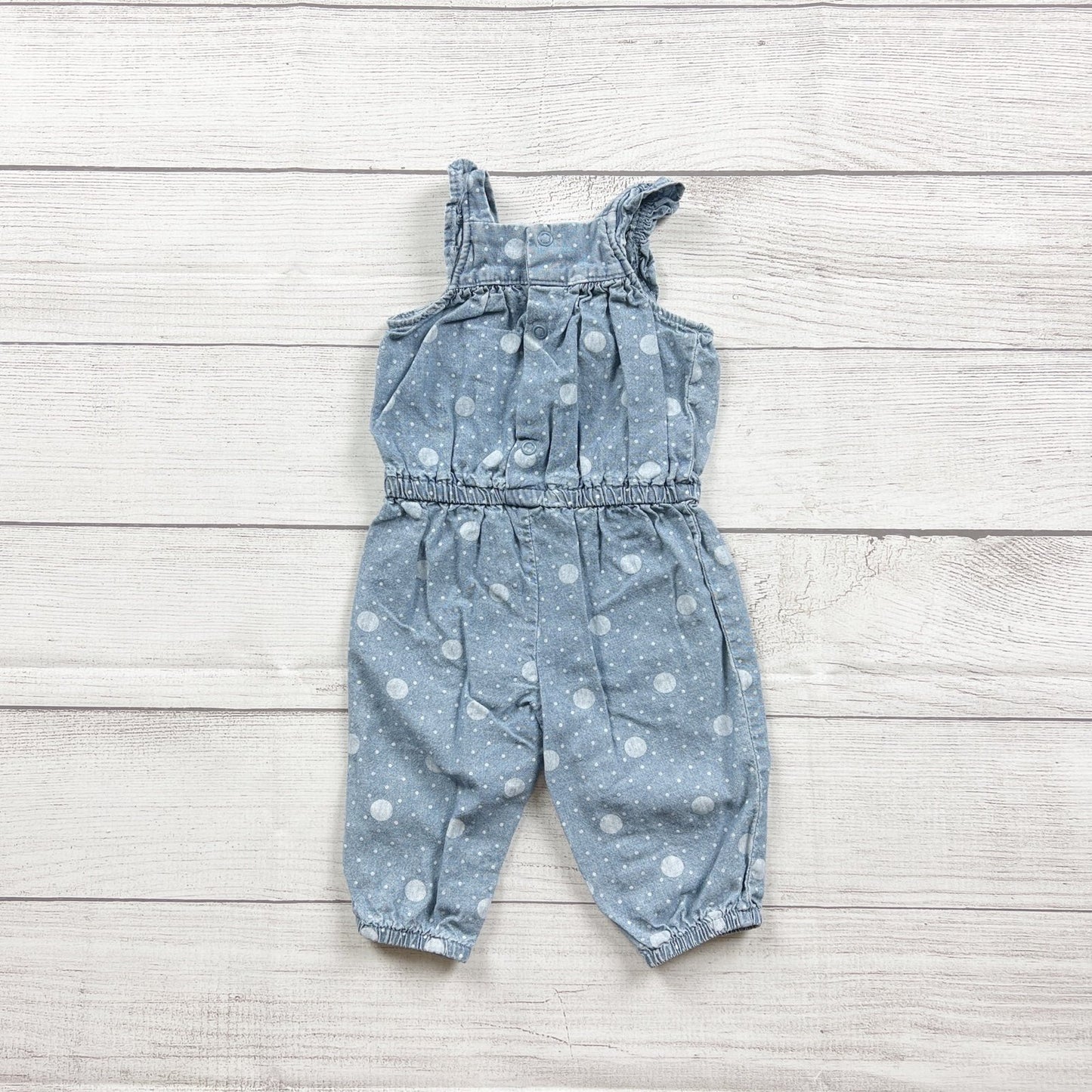 Carter's Baby Girls Chambray Polka Dot Jumpsuit Romper Ruffles 0-3 Months
