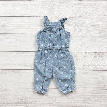 Carter's Baby Girls Chambray Polka Dot Jumpsuit Romper Ruffles 0-3 Months