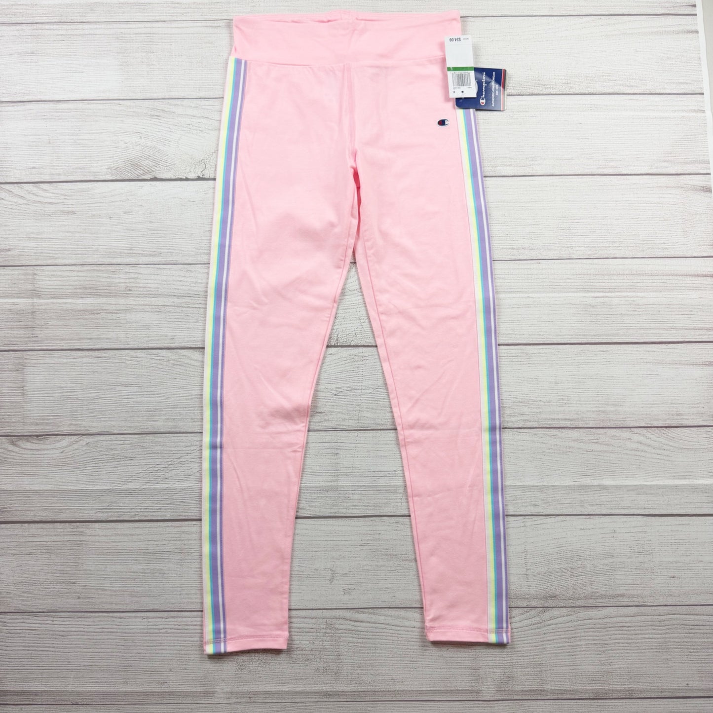 Champion Pink High Waisted Athletic Leggings Side Stripe Detail NWT L