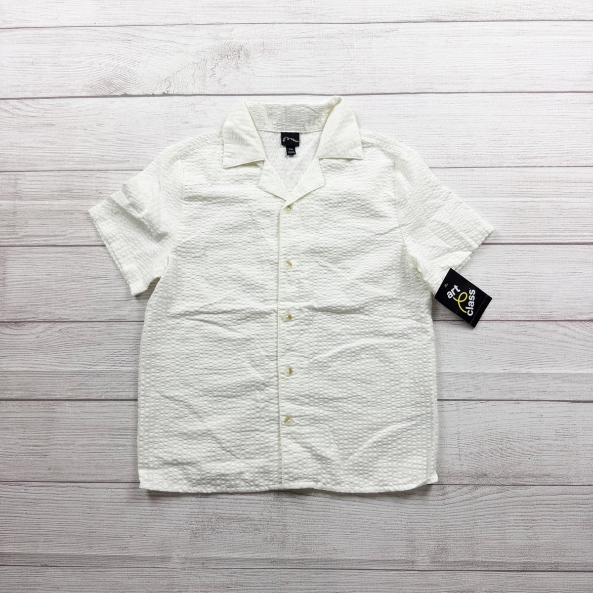 Art Class Boys Textured White Collared Button Down Shirt Lightweight NWT M 8
