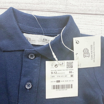 Zara Baby 100% Cotton Navy Blue Polo Shirt Short Sleeve NWT 9-12 Months