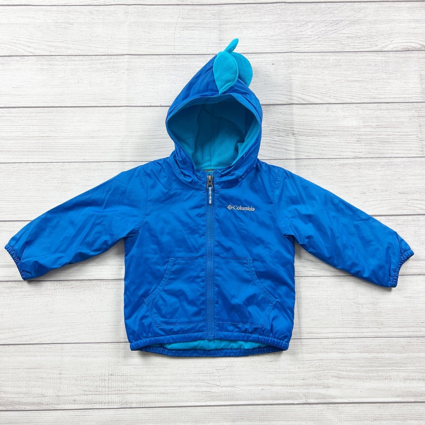 Columbia Toddler Dino Jacket Blue Hooded Fleece Lined Zip Up Coat 2T