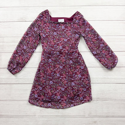 The Children's Place Girls Floral Long Sleeve Burgundy Dress 8
