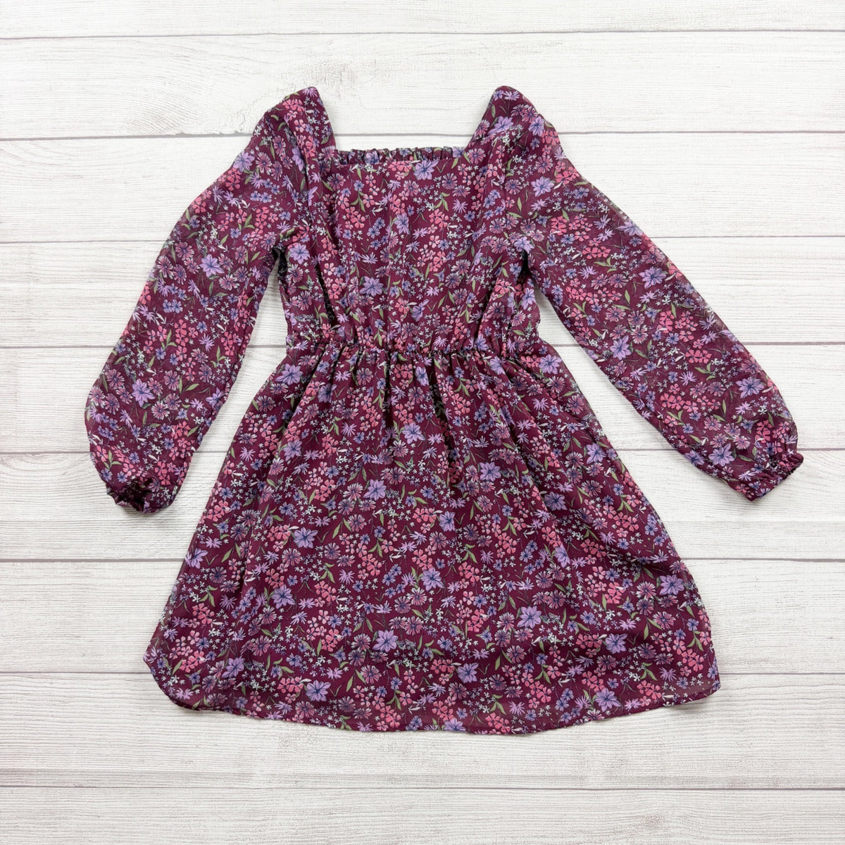The Children's Place Girls Floral Long Sleeve Burgundy Dress 8