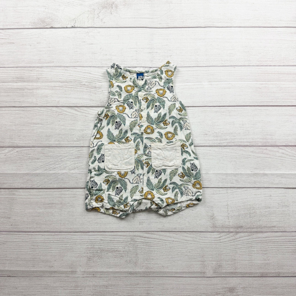 Old Navy Baby Sleeveless Jungle Print Romper Linen Blend Fabric 12-18 Months