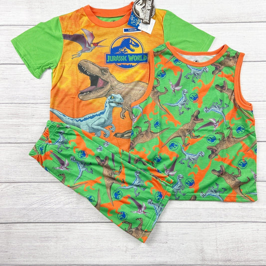 Jurassic World Boys Pajamas 3pc Set Dinosaur Sleepwear Shirt Tank Pants NWT 8