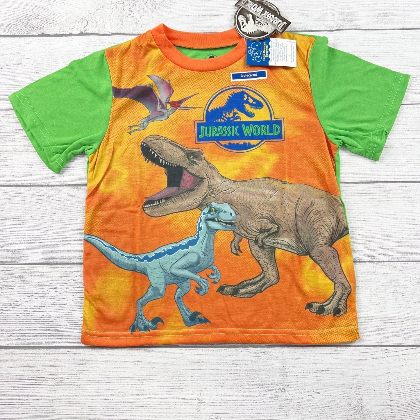 Jurassic World Boys Pajamas 3pc Set Dinosaur Sleepwear Shirt Tank Pants NWT 8