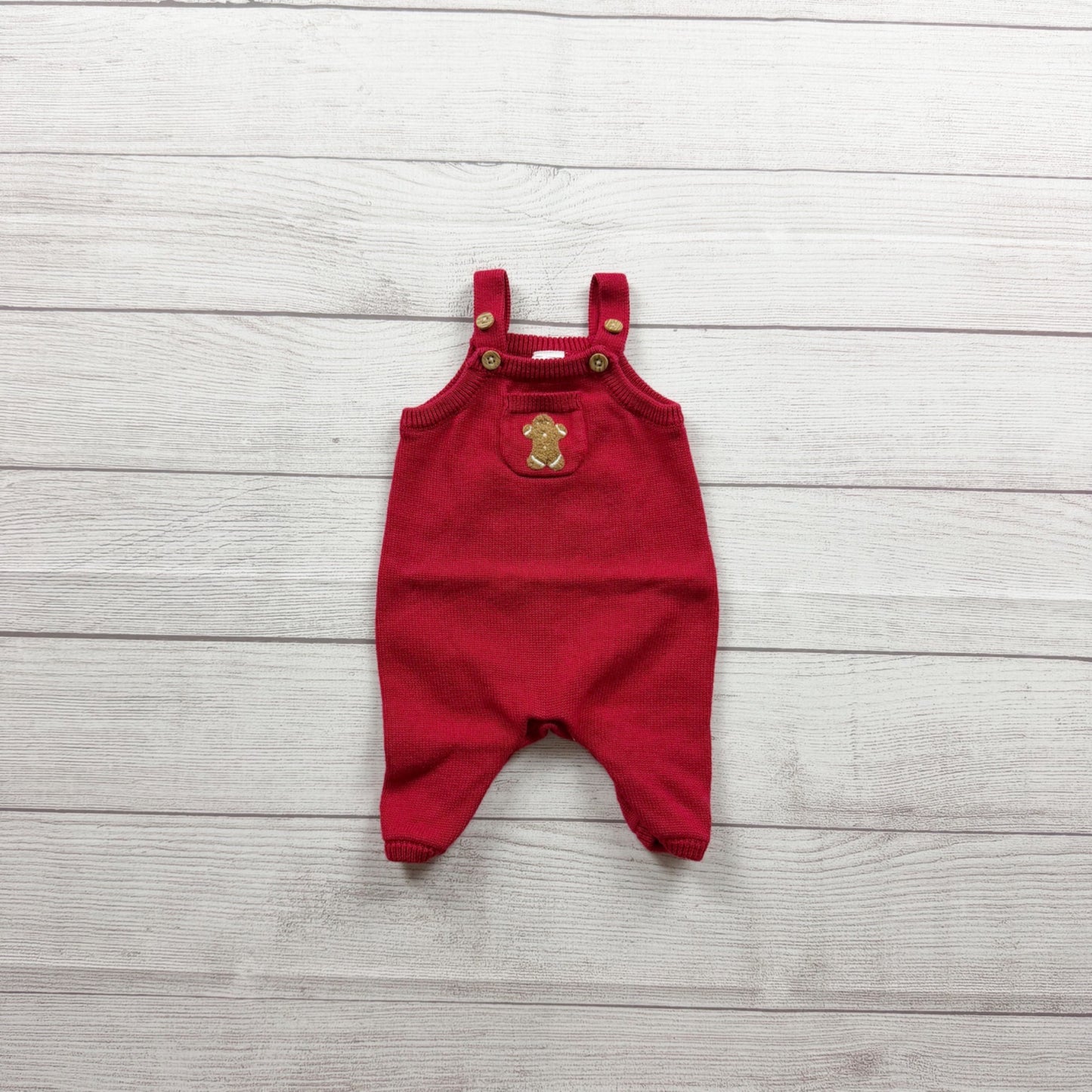 Carter's Unisex Knit Red Overalls Gingerbread Detail Holiday Christmas Newborn