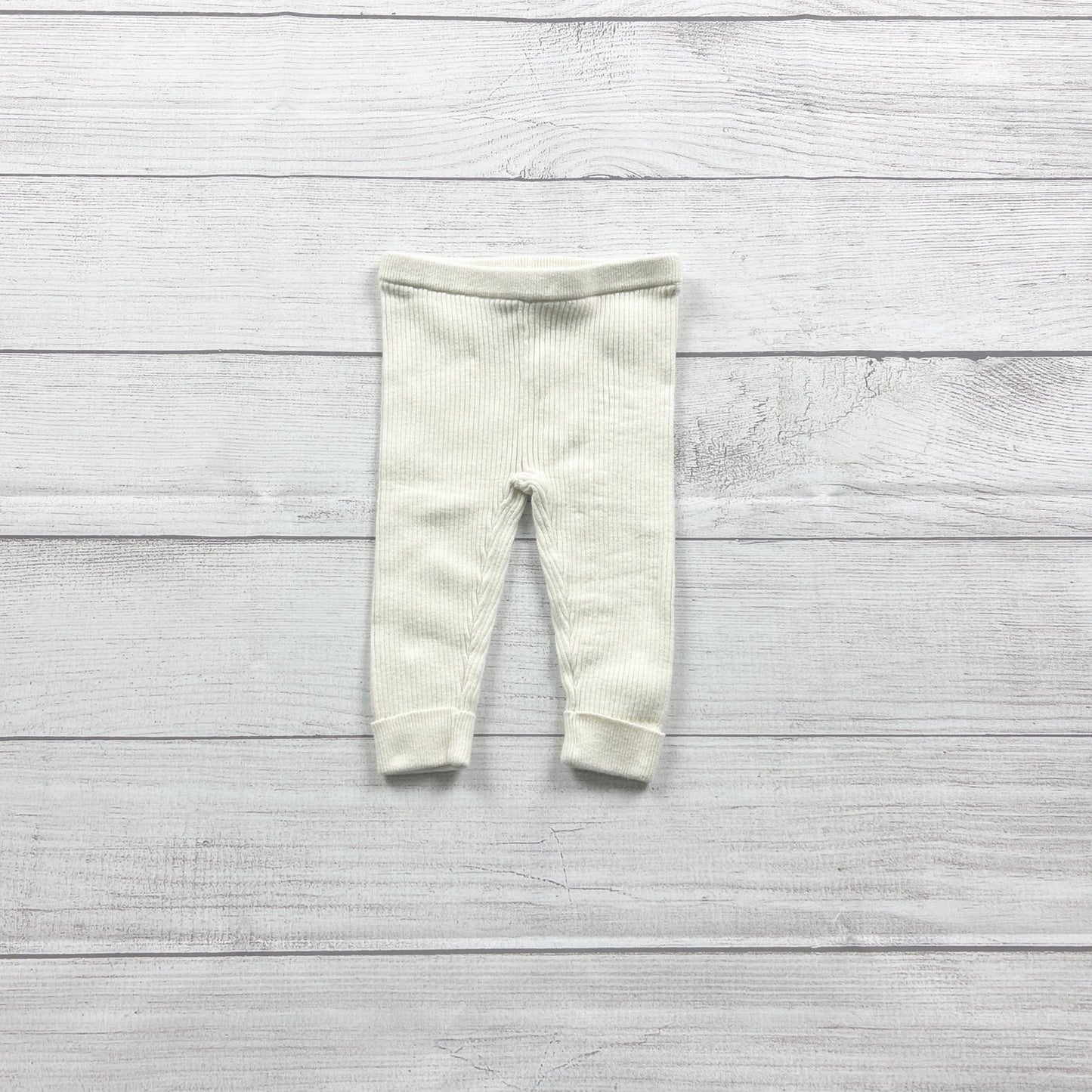 Baby Gap White Ribbed Knit Cotton Leggings Soft Stretchy Basics 3-6 Months