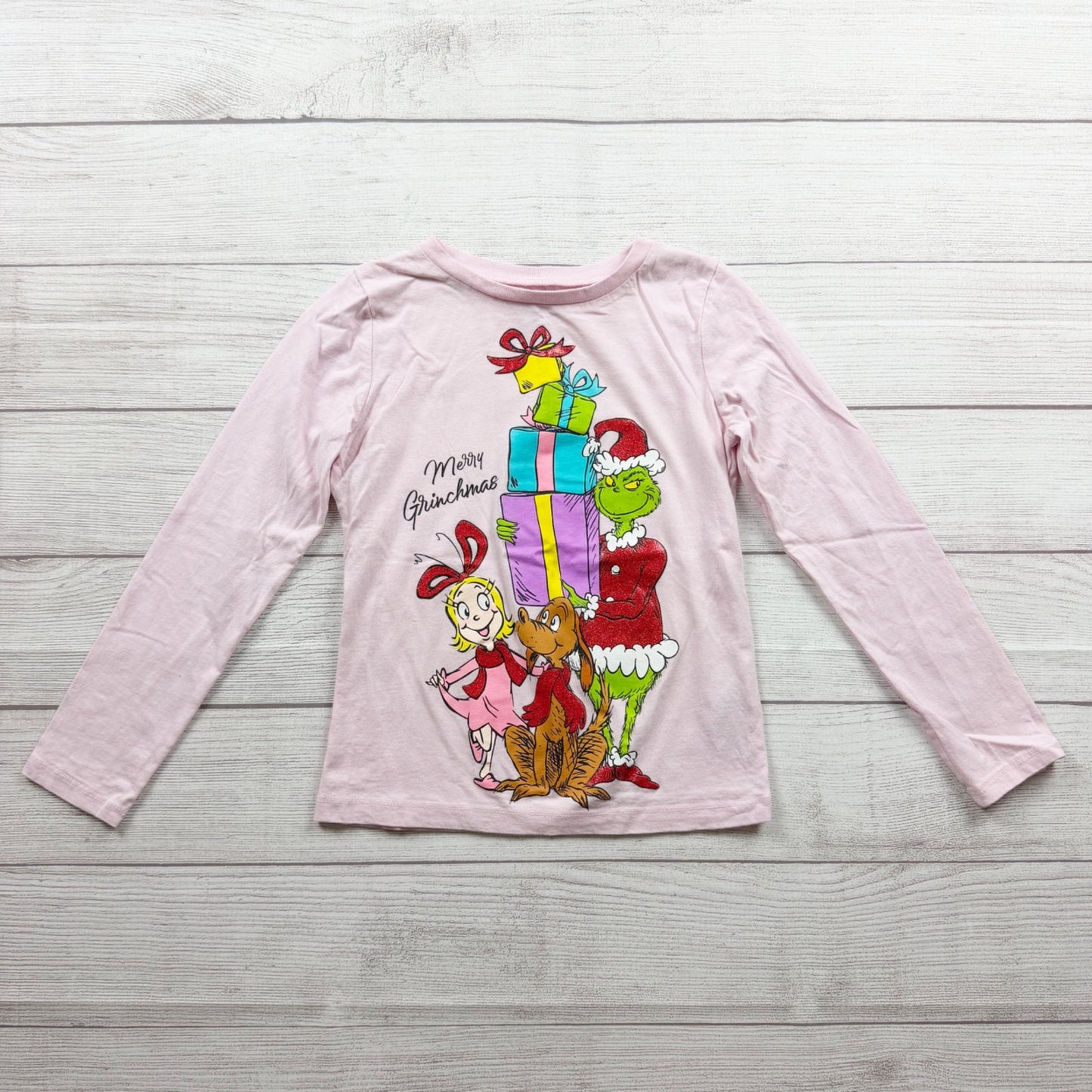 Dr. Seuss The Grinch Pink Long Sleeve Girls Graphic Shirt Christmas Design 8