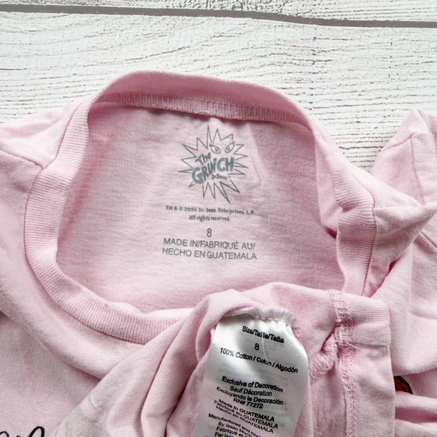 Dr. Seuss The Grinch Pink Long Sleeve Girls Graphic Shirt Christmas Design 8