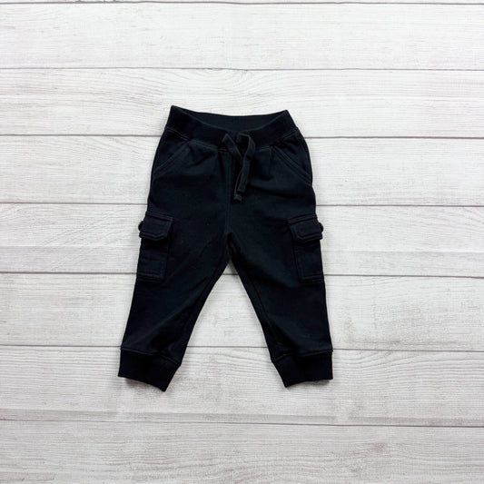 Old Navy Boys Black Fleece Cargo Jogger Pants Drawstring Pockets 18-24 Months