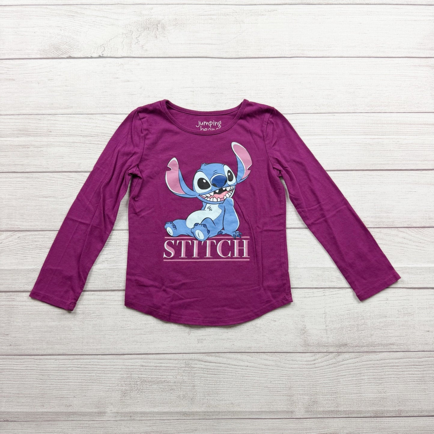 Jumping Beans Stitch Graphic Long Sleeve Shirt Purple Girls Cotton Blend 5