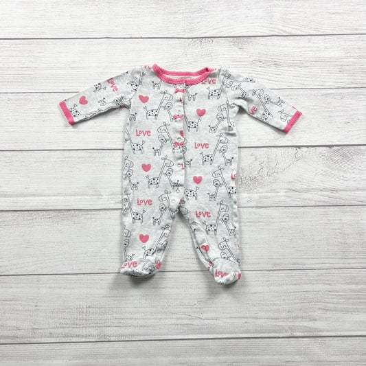 Koala Baby Sleeper “Love” Giraffe Print Footed Pajamas 0-3 Months