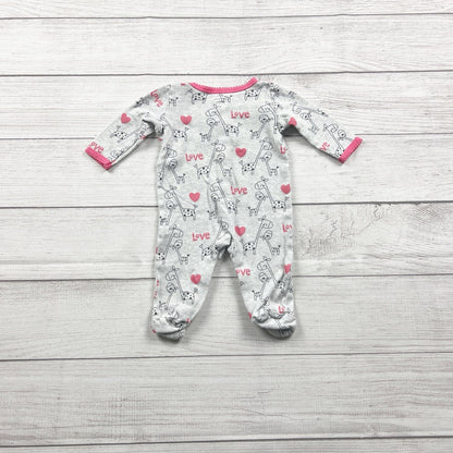 Koala Baby Sleeper “Love” Giraffe Print Footed Pajamas 0-3 Months