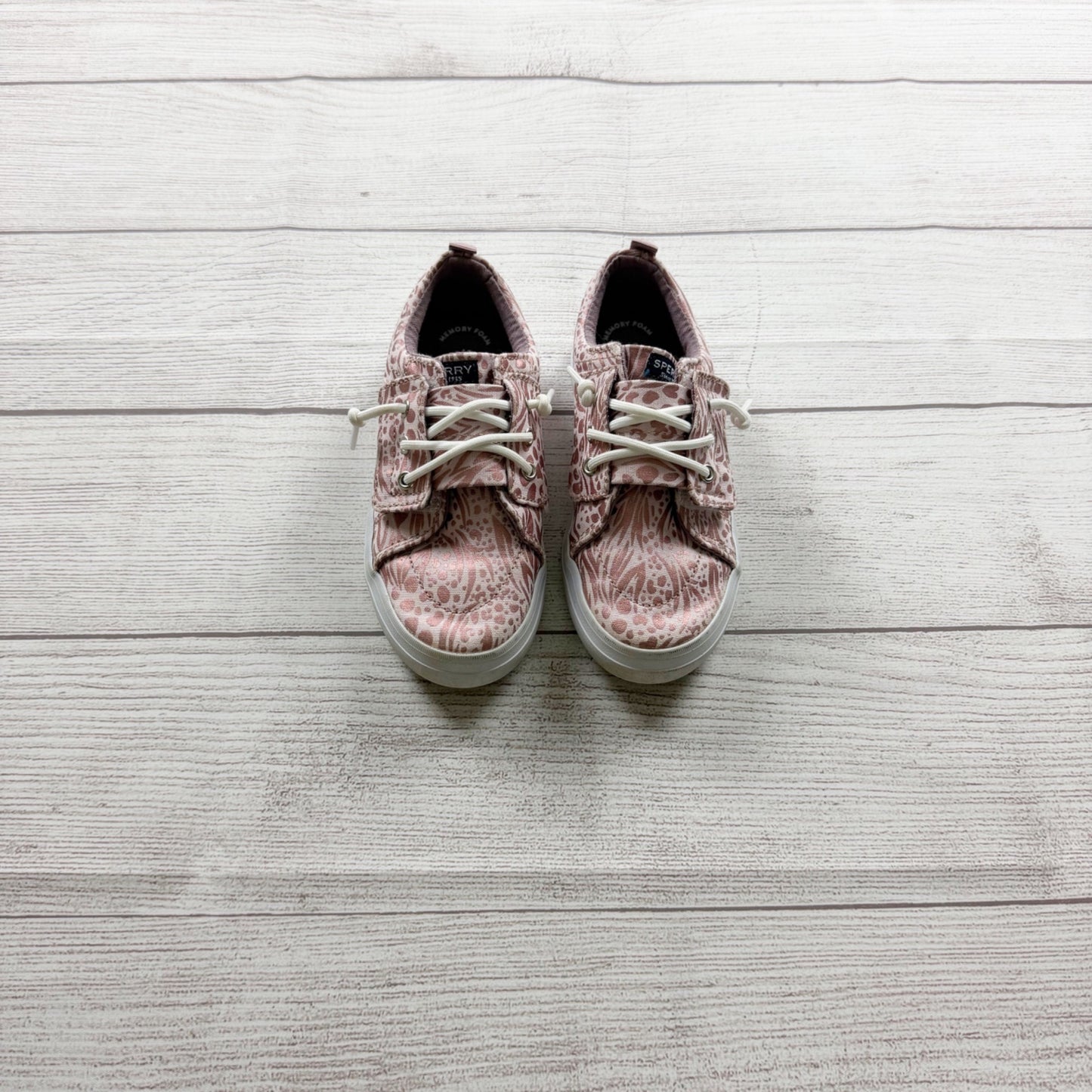 Sperry Kids Lil Boat Shoes Pink Printed Canvas Faux Lace Up Pull On Sneakers 11