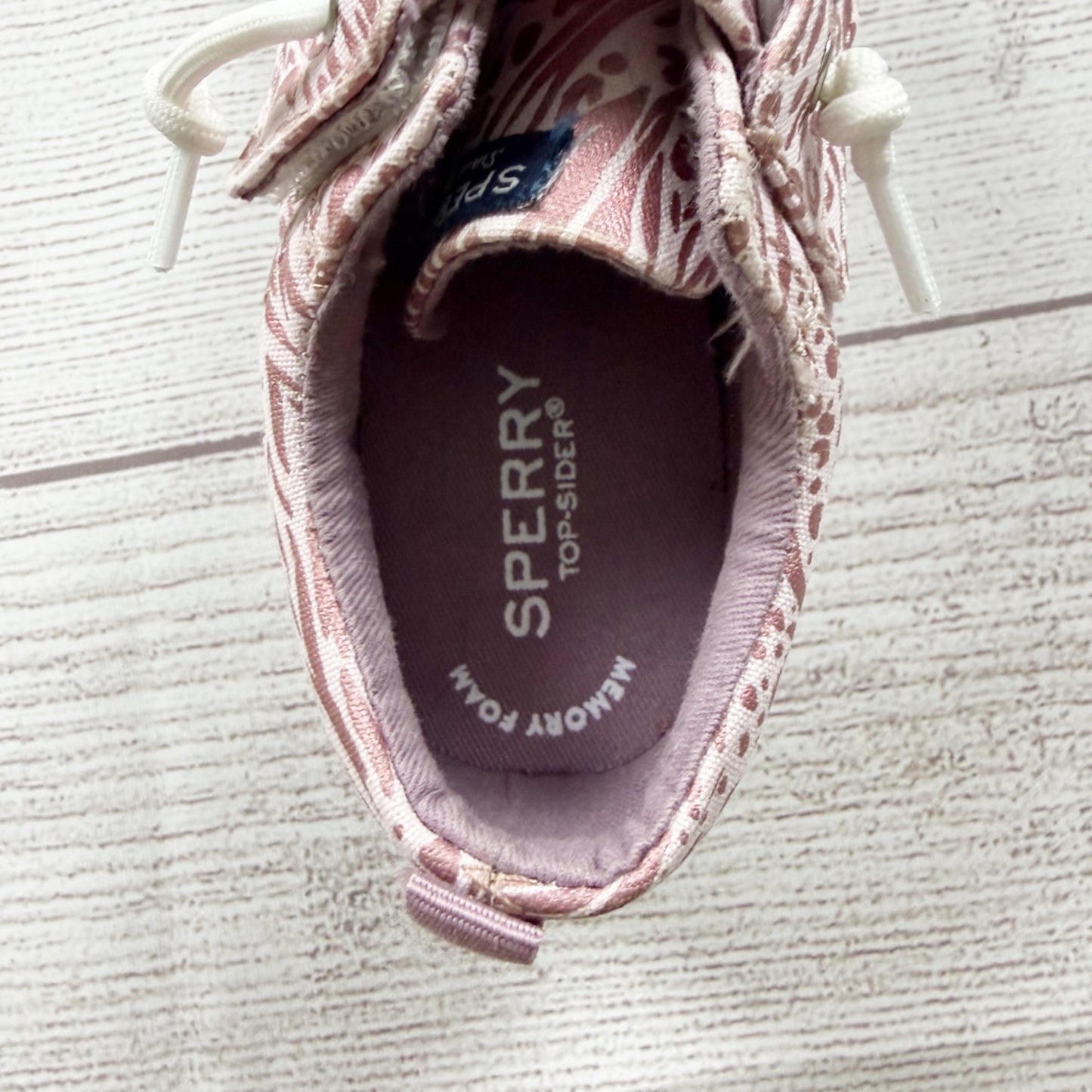 Sperry Kids Lil Boat Shoes Pink Printed Canvas Faux Lace Up Pull On Sneakers 11