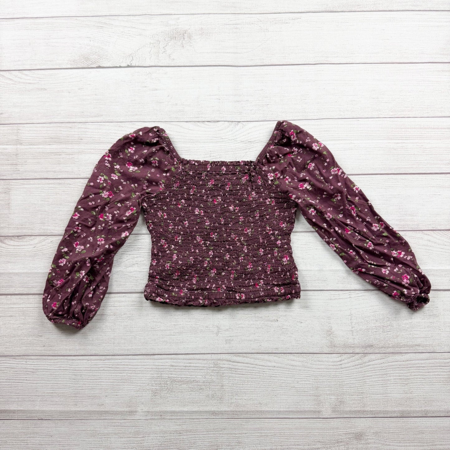 Gap Kids Girls Floral Smocked Long Sleeve Top Purple M 8-9