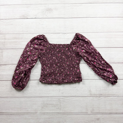 Gap Kids Girls Floral Smocked Long Sleeve Top Purple M 8-9