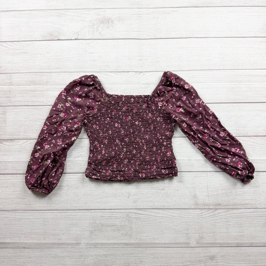 Gap Kids Girls Floral Smocked Long Sleeve Top Purple M 8-9