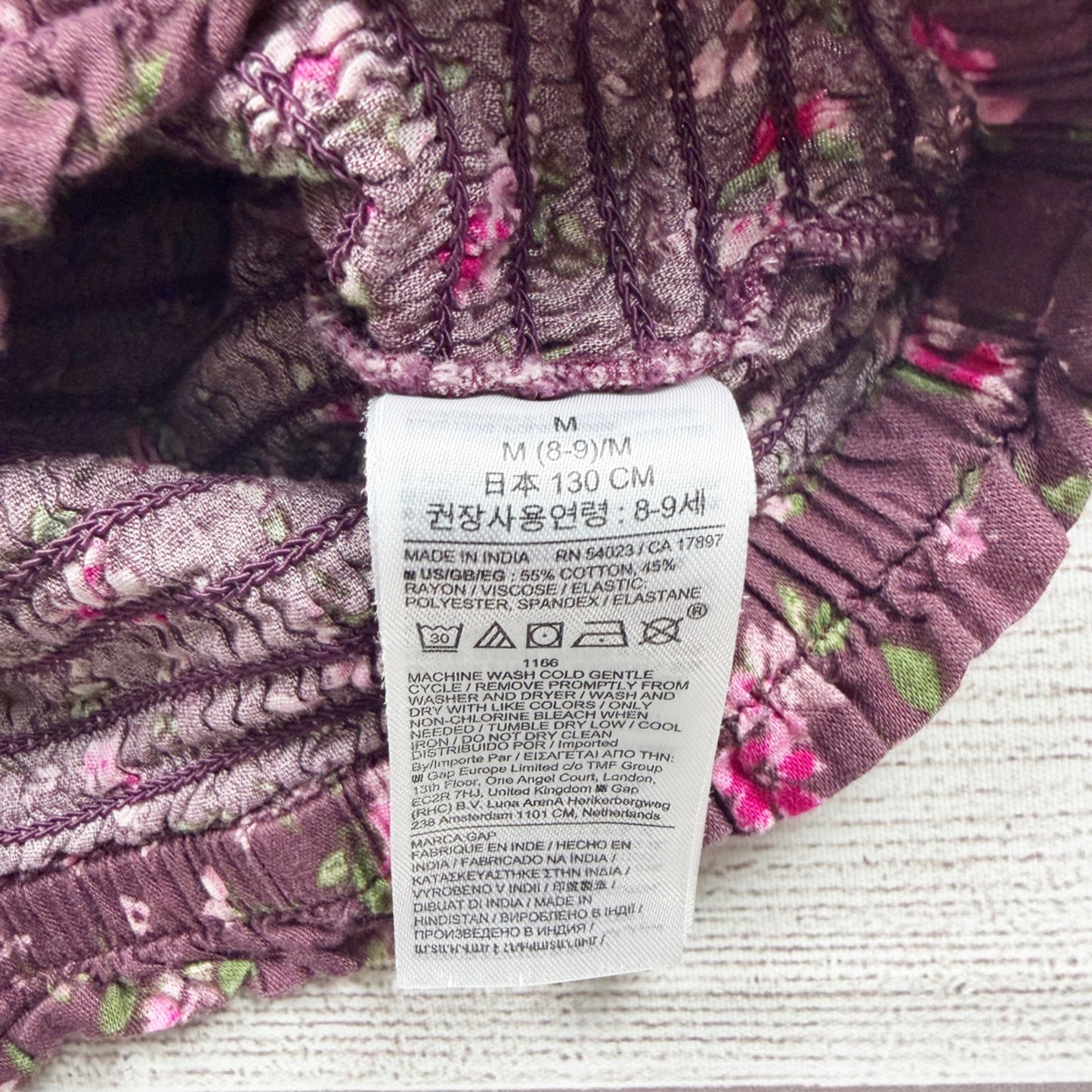 Gap Kids Girls Floral Smocked Long Sleeve Top Purple M 8-9