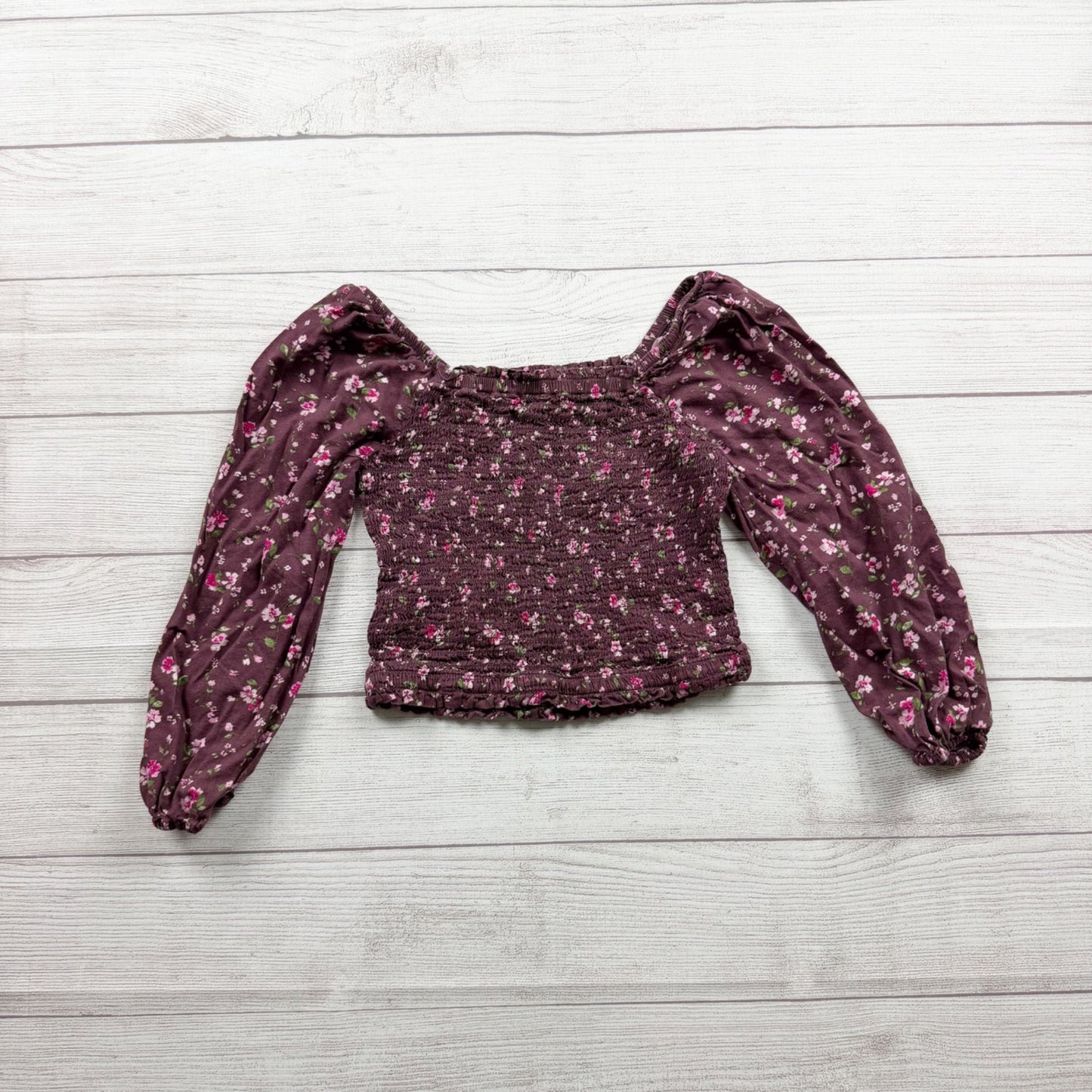 Gap Kids Girls Floral Smocked Long Sleeve Top Purple M 8-9