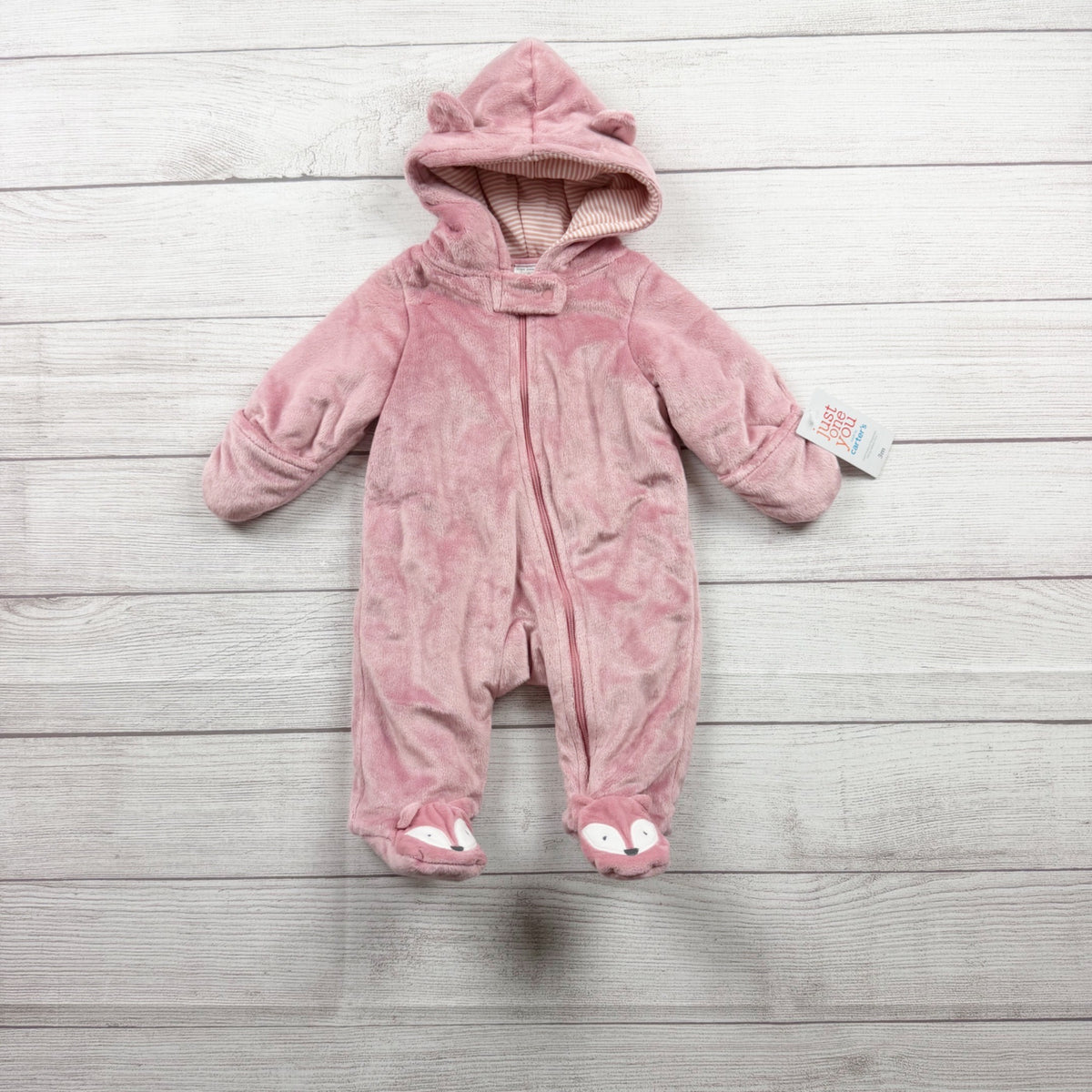 Just One You Carter's Infant Pink Fox Hooded Bunting Ears NWT 0-3 Months