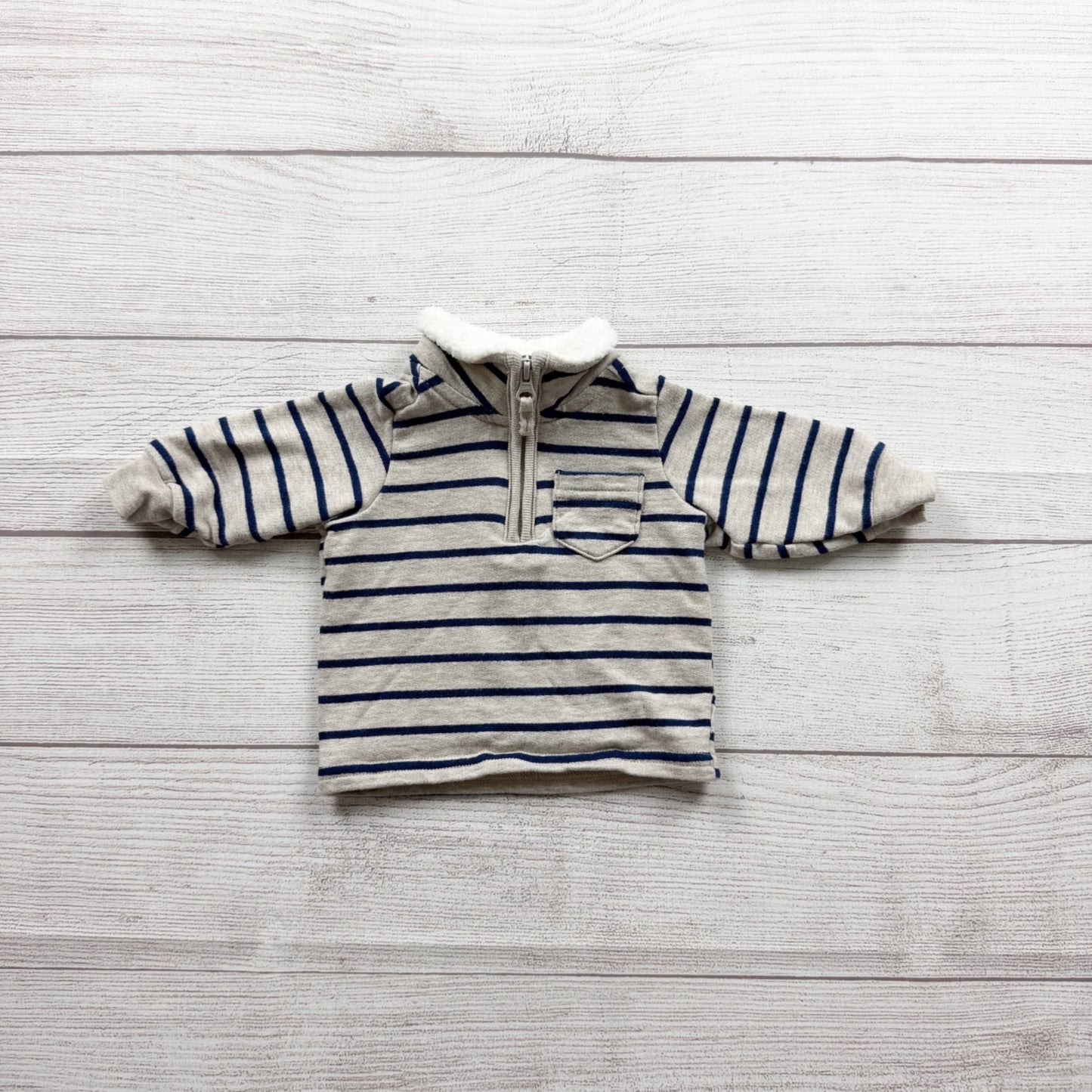 Just One You Carter's Sherpa Lined Striped Pullover Sweater Quarter Zip Newborn