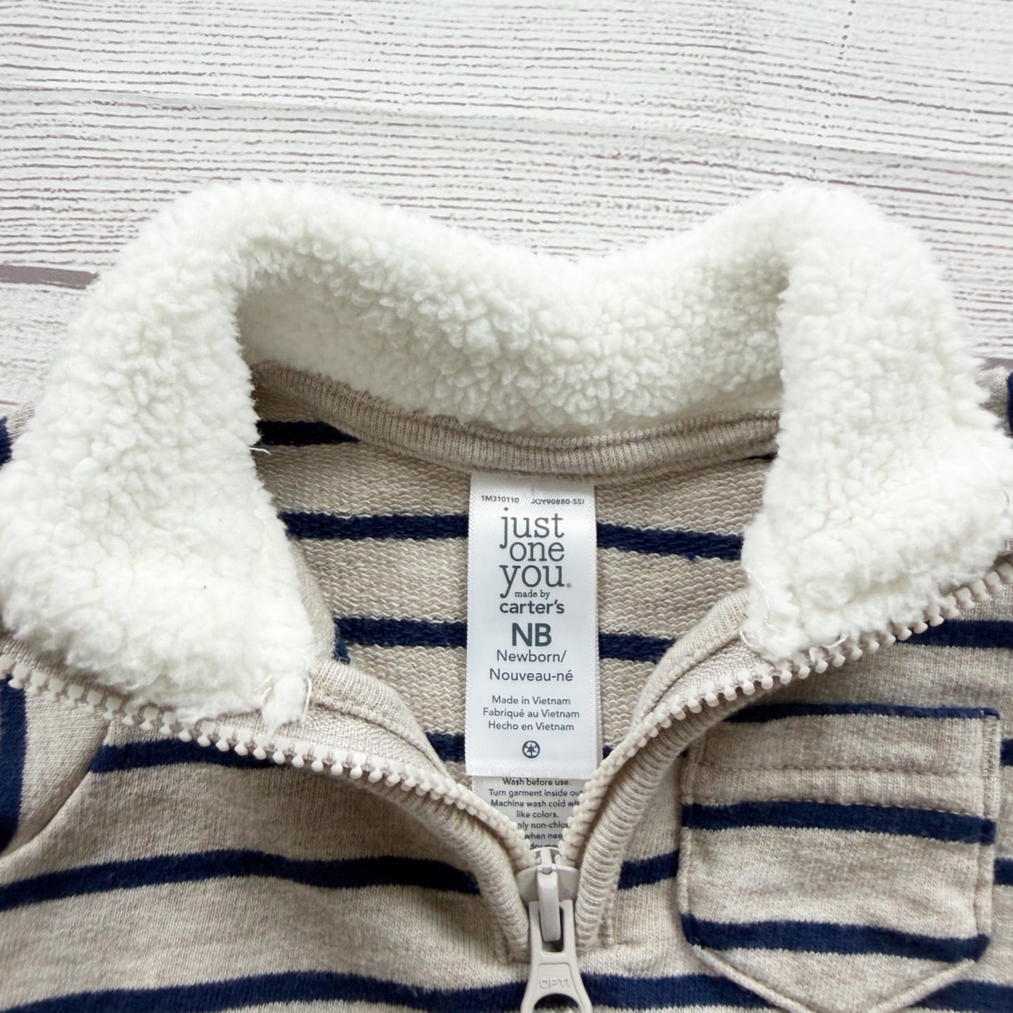 Just One You Carter's Sherpa Lined Striped Pullover Sweater Quarter Zip Newborn