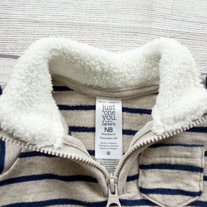 Just One You Carter's Sherpa Lined Striped Pullover Sweater Quarter Zip Newborn