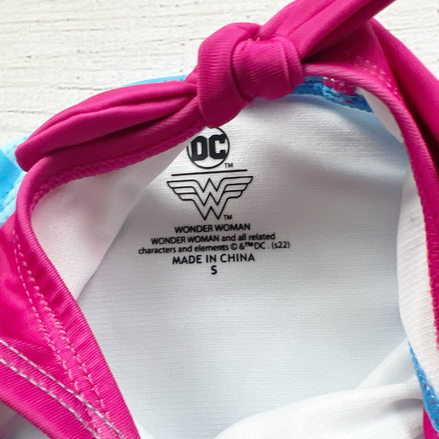 Wonder Woman Girls Swimsuit Star Print One Piece Bow Back Small