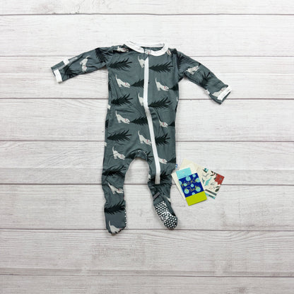 Kickee Pants Baby Bamboo Zip Up Footie Pajamas Dog Tree Print NWT 0-3 Months