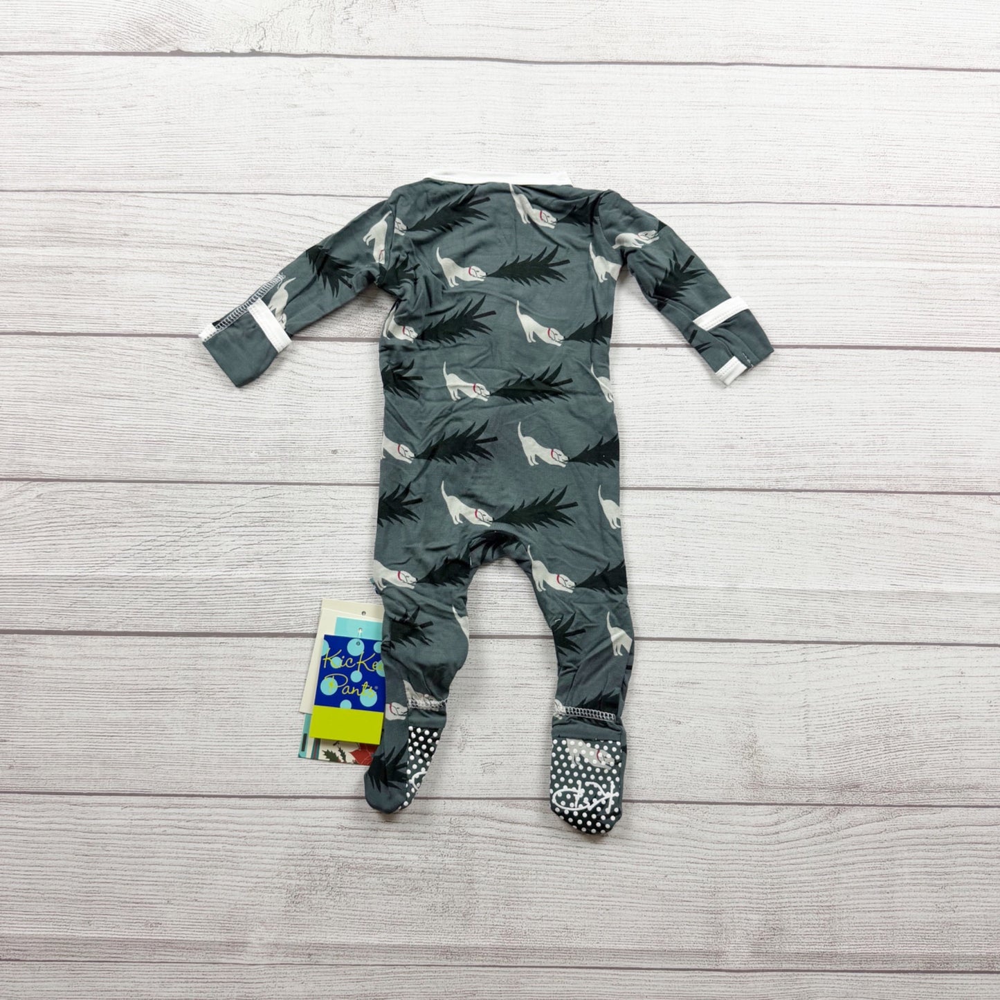 Kickee Pants Baby Bamboo Zip Up Footie Pajamas Dog Tree Print NWT 0-3 Months