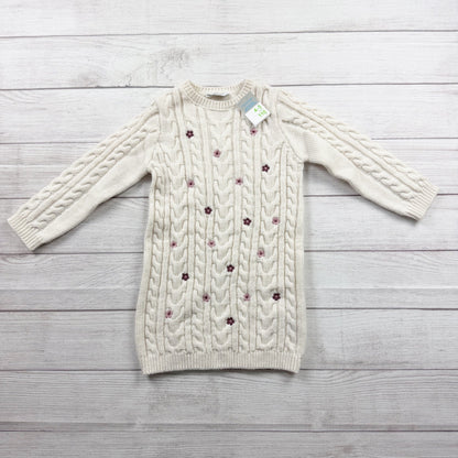 Primark Girls Cream Cable Knit Sweater Dress Floral Embroidered NWT 4-5