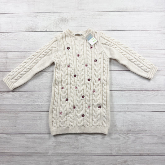 Primark Girls Cream Cable Knit Sweater Dress Floral Embroidered NWT 4-5
